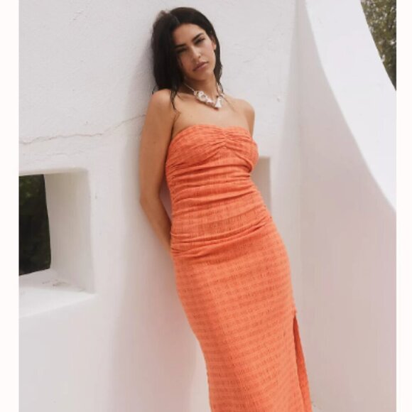 Free People Brandie Tube Top Midi Dress in Flamingo Orange Size XS - Picture 1 of 10